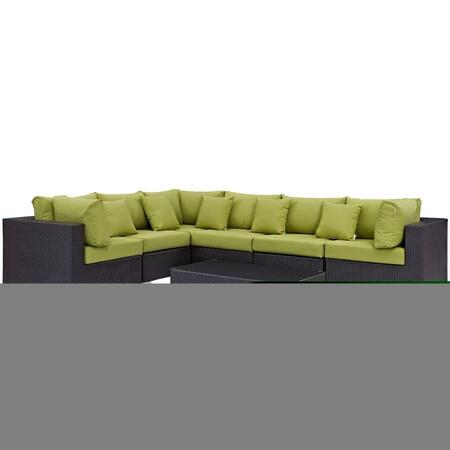 MODWAY FURNITURE Convene Outdoor Patio Sectional Set, Espresso Peridot, 7Pk EEI-2168-EXP-PER-SET